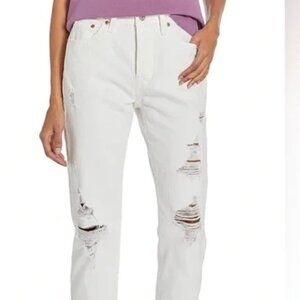 Levi's Wedge Jeans High Rise Button Fly Tapered Distressed white; Size 16